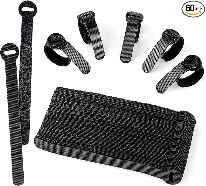 60x Cable Management Ties, Cord Wraps Black 6 Inches, Reusable Tidy Wire Ties by ARMIZ