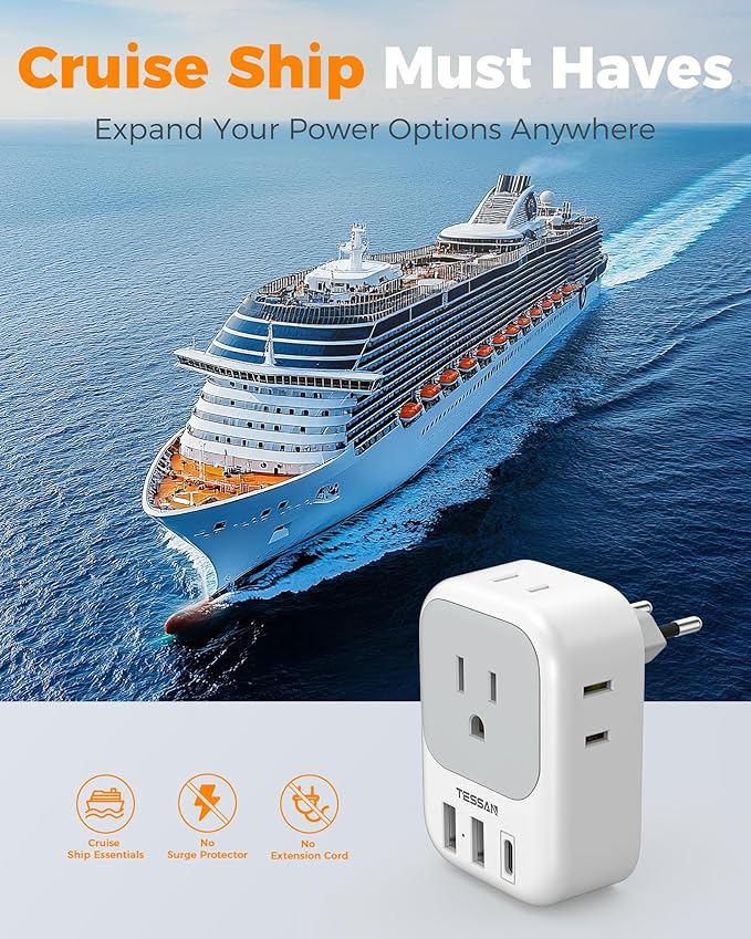 2 Pack European Plug Adapter USB C, TESSAN US to Europe Adapter 4 Outlets 3 USB - Image 6