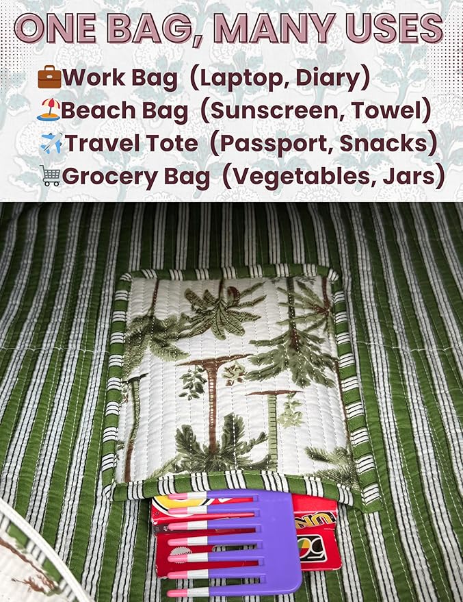 Cotton Quilted Tote Bag for Women – Large Beach & Travel Tote - Image 6
