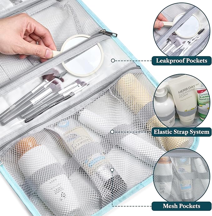 PAVILIA Hanging Toiletry Bag Women Men, Travel Kit Foldable Large Toiletries - Image 4