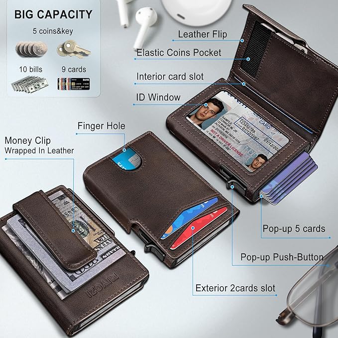 Men Wallet, with Money Clip Coins Pocket ID Window, Slim Front Pocket RFID - Image 2