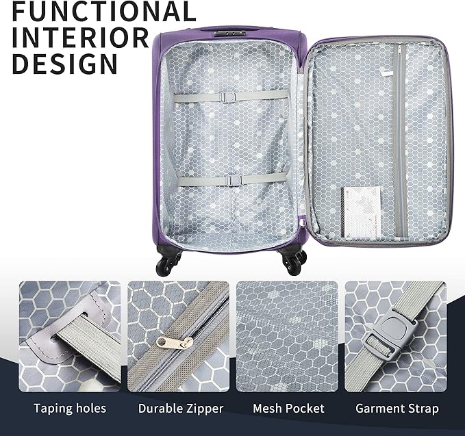 Merax Softside Luggage Set Softshell Lightweight 3 Piece Spinner Suitcase 22" - Image 6