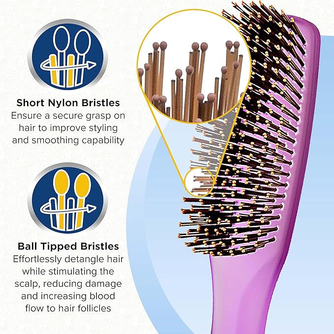Giorgio GION1PP Neon Purple 7.75 inch Gentle Touch Detangler Hair Brush for Men and Women. Soft Bristles for Sensitive Scalp. Wet and Dry for all Hair Types. Scalp Massager Brush Stimulate Hair Growth