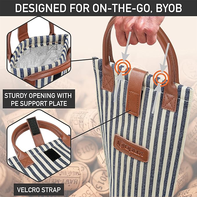 opux Wine Bag Single Bottle Carrier Tote, Insulated Travel Wine Cooler Bag - Image 4