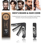 1PC 3 In 1 Folding Pocket Comb for Men, Fine & Wide Tooth for Travel and Everyday Grooming Combing Hair, Beard or Mustache Styling Comb for Slicked-back, Quiff, Pompadour, Fauxhawk, Undercut