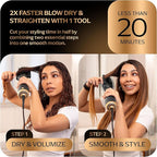 Automatic Dual Voltage Blowout Brush Hair Dryer, 4-in-1 Blow Drying Brush, Ionic Hair Straightener w/No Heat Damage, Light 1.3 lb Blowout Tool, Blow Dryer Curling Wand, Hot Air Styler for All Types