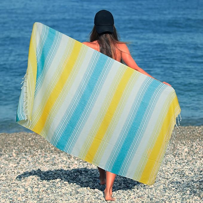 HILLFAIR Cotton Turkish Beach Towels, Quick Dry Lightweight Sand Free Peshtemal - Image 2