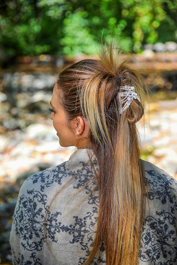 Hair Hugger for Fine, Thin, Short & Straight Hair by HairZing - Easy Comfy Styles, Add Volume with No Pressure - Double Comb with Elastic for UpDo, Ponytail, French Twist, Bun (Purple - Medium)