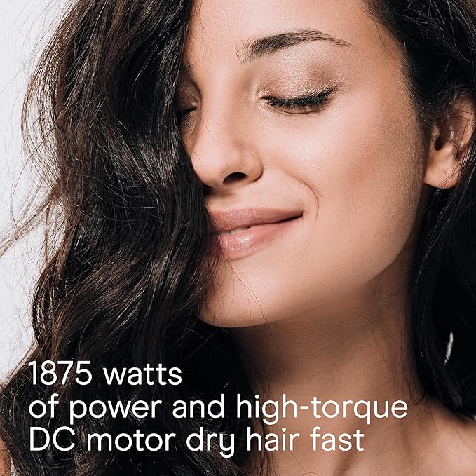 Infiniti PRO CONAIR Hair Dryer with Diffuser and Concentrator, 1875W Style & Shine Blow Dryer with Tourmaline and Ionic Conditioning to Fight Frizz, 3 Heat & 2 Speed Settings, Blue