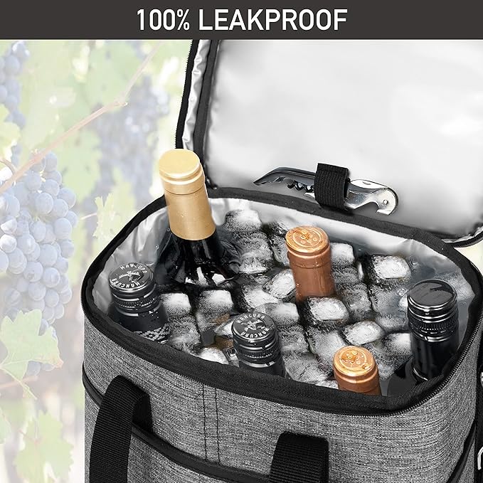 opux 6 Bottle Carrier Tote | Insulated Padded Wine Cooler Bag - Image 5
