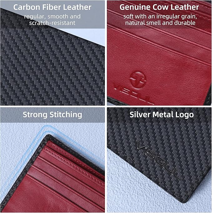 VISOUL Wallet for Men with 2 ID Windows 8 Credit Card Slots 2 Cash Compartments - Image 3