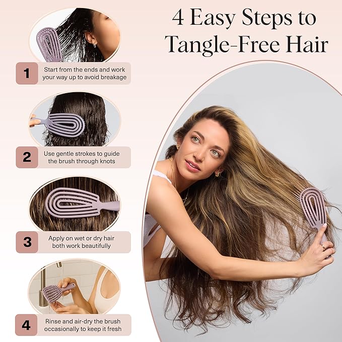 Kitsch Hair Brush Detangler – Flexi Flow Hair Brush for Women, Men & Kids | Detangling Brushes for Curly Hair with Bendable Frame, Bounce Curl Defining Brush for Wet or Dry Strands - Soft Violet