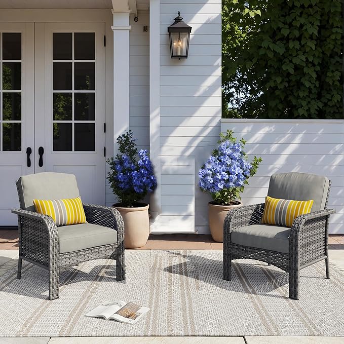 HOOOWOOO Patio Furniture Set, 2 Pieces Outdoor Wicker Chairs Set, All Weather by DesignforBetterLife