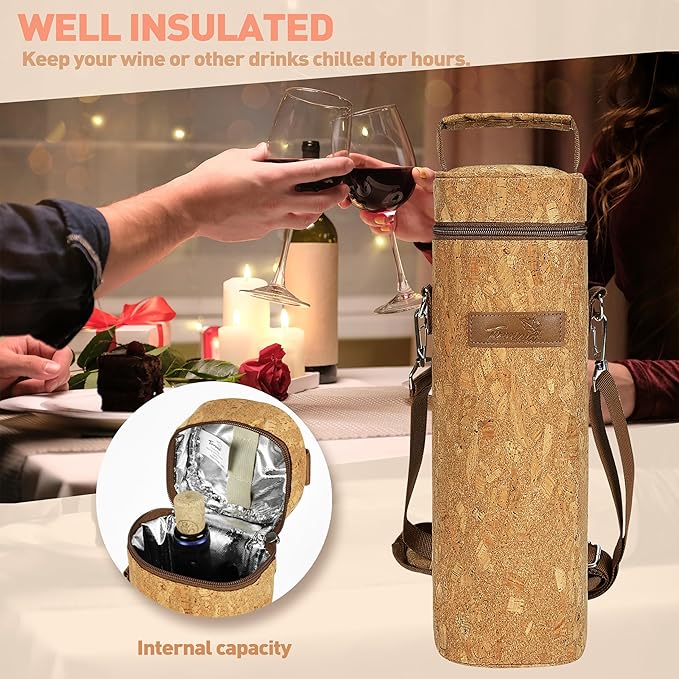 Tirrinia Single Bottle Wine Gift Carrier Bag, Insulated Travel Wine Cooler Tote - Image 4