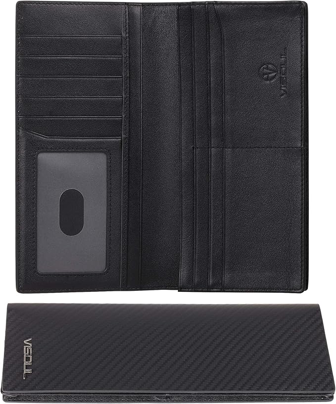 VISOUL Mens Leather Long Checkbook Bifold Wallets by VISOUL