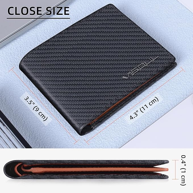 VISOUL Mens Bifold Wallet with 2 ID Windows Carbon Fiber Leather, RFID Blocking - Image 4