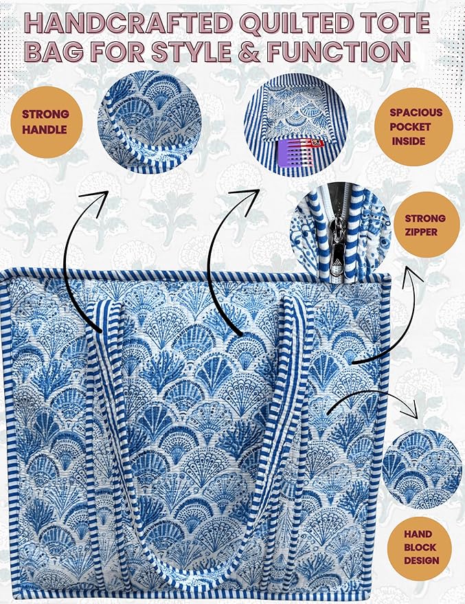 Cotton Quilted Tote Bag for Women – Large Beach & Travel Tote - Image 4