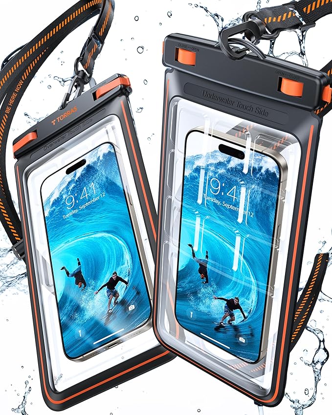 TORRAS 2 Pack IPX8 Waterproof Phone Pouch Floating, Underwater Screen Touchable by TORRAS