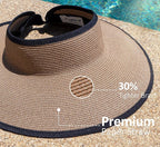Joywant Womens Sun Visor Hats, Packable Wide Brim Ponytail Beach Hat Straw - Image 5