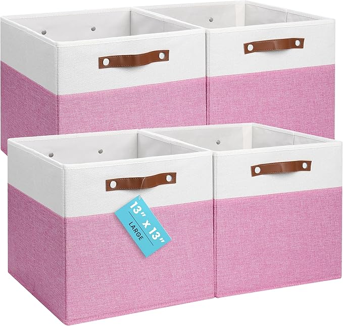 OrganiHaus 13x13 Cube Fabric Storage Bins Set of 4, Fabric Storage Cubes w/ by OrganiHaus