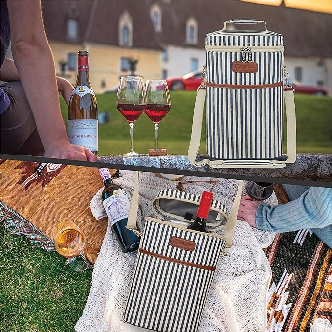 opux 2 Bottle Wine Carrier Tote, Insulated Leakproof Wine Cooler Bag, Wine - Image 7