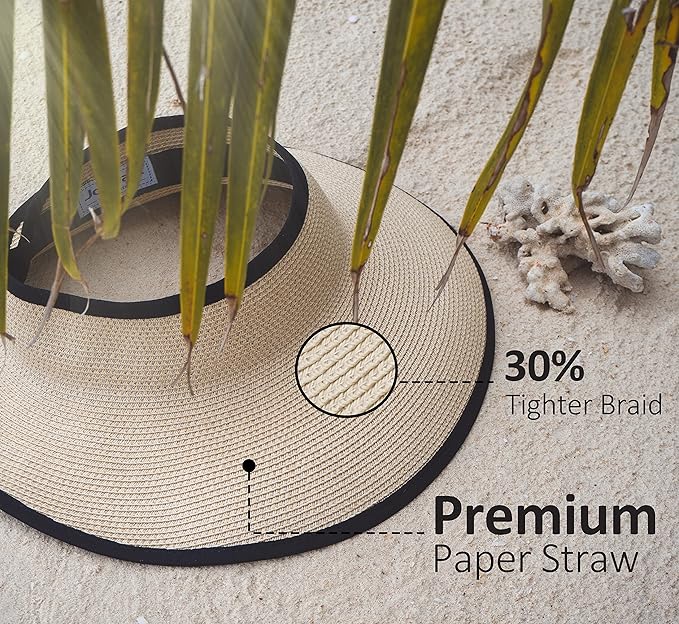 Joywant Womens Sun Visor Hats, Packable Wide Brim Ponytail Beach Hat Straw - Image 6