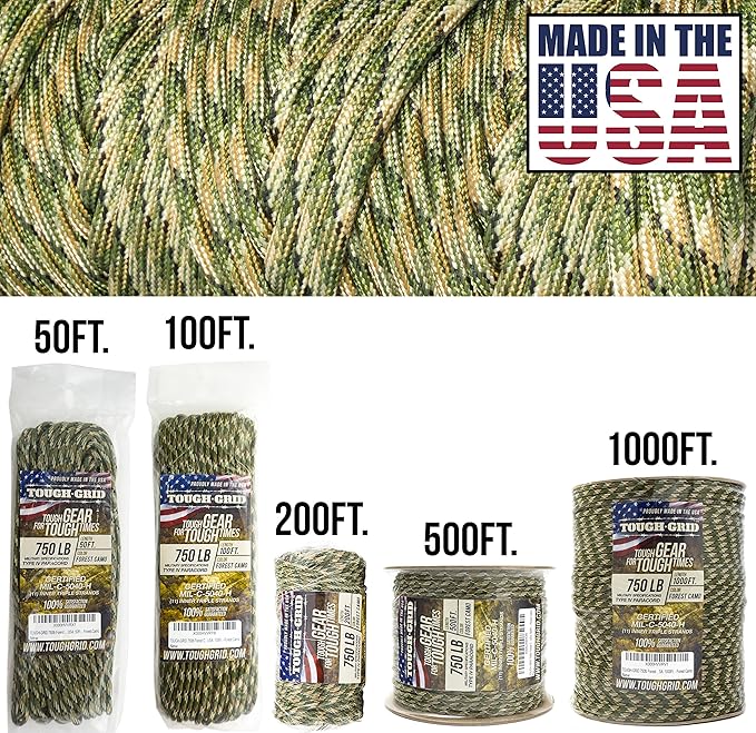 TOUGH-GRID 750 Paracord Rope Nylon Parachute Cord, Made in USA Survival Kit - Image 2