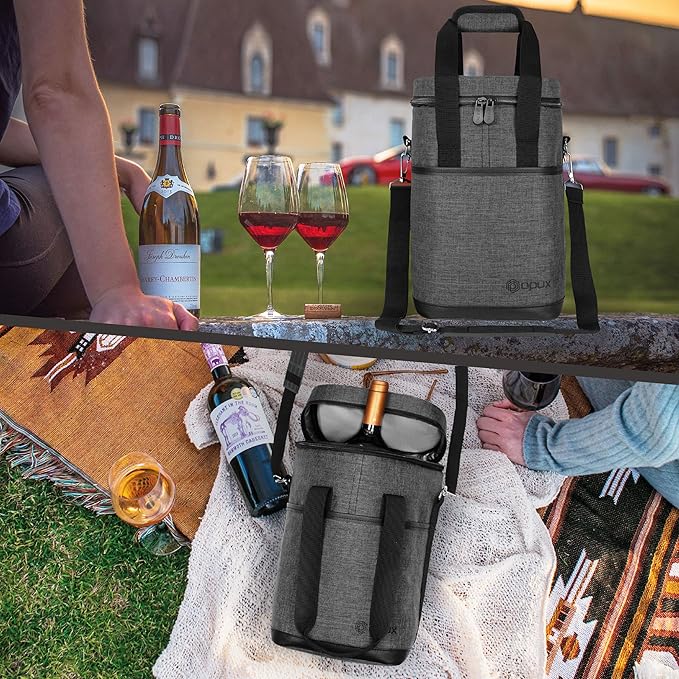 Opux Insulated Wine Tote, 4 Bottle Cooler Bag - Image 7