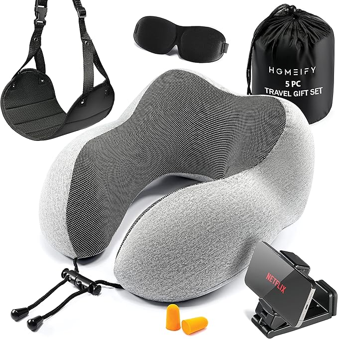 Airplane Neck Pillow Includes Travel Pillow + Airplane Phone Holder Mount + Eye by Homeify