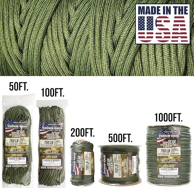 TOUGH-GRID 750 Paracord Rope Nylon Parachute Cord, Made in USA Survival Kit - Image 3