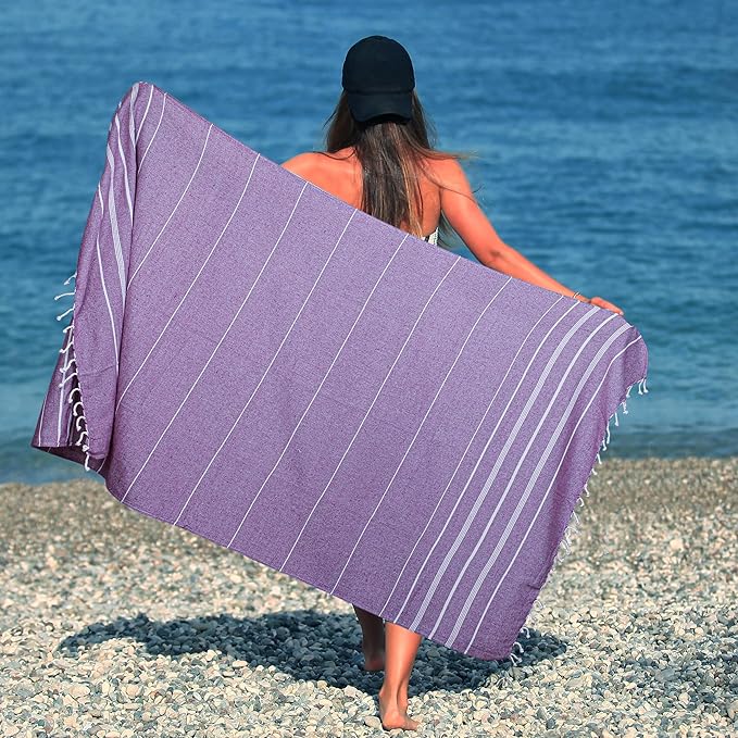 HILLFAIR Cotton Turkish Beach Towels, Quick Dry Lightweight Sand Free Peshtemal - Image 2