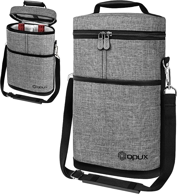opux 2 Bottle Wine Carrier Tote, Insulated Leakproof Wine Cooler Bag, Wine - Image 8