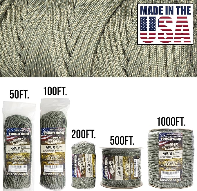 TOUGH-GRID 750 Paracord Rope Nylon Parachute Cord, Made in USA Survival Kit - Image 2