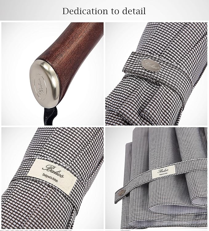 Balios Travel Umbrella Luxurious Golden Hardwood Handle Auto Open & Close - Image 5