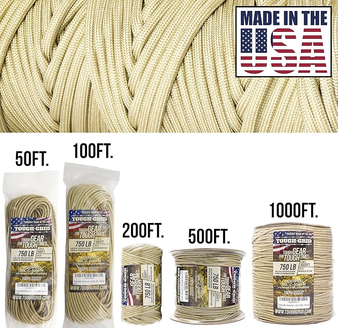 TOUGH-GRID 750 Paracord Rope Nylon Parachute Cord, Made in USA Survival Kit - Image 2