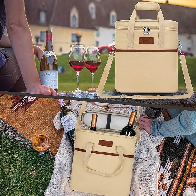 OPUX 3 Bottle Wine Carrier Tote, Insulated Leakproof Wine Cooler Bag, Wine - Image 7