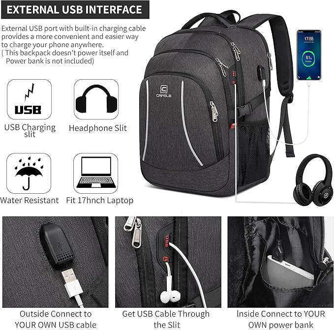 Backpack, 17.3in Durable Travel Laptop Backpack, College Backpack, RFID Anti - Image 3