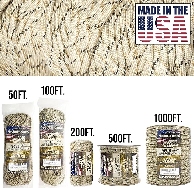 TOUGH-GRID 750 Paracord Rope Nylon Parachute Cord, Made in USA Survival Kit - Image 3