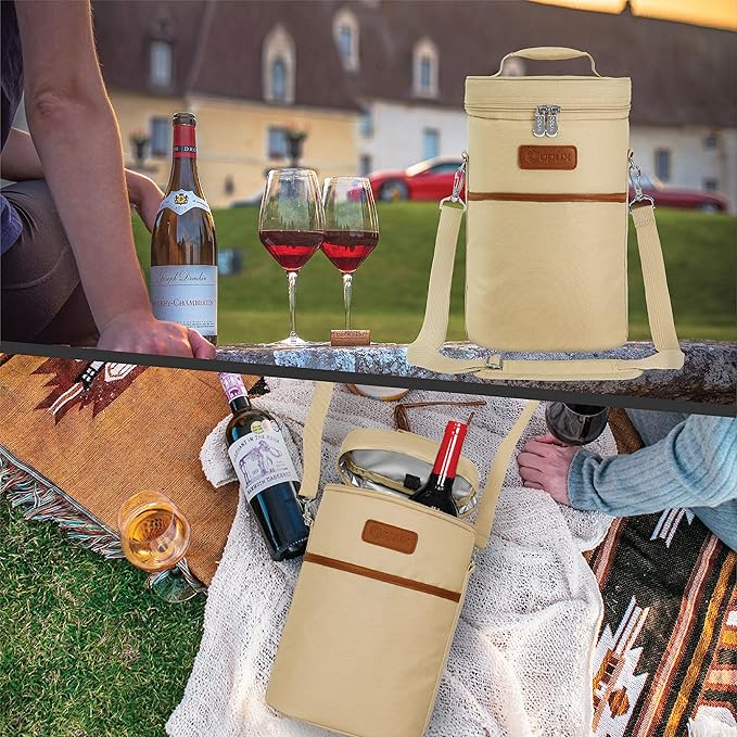 opux 2 Bottle Wine Carrier Tote, Insulated Leakproof Wine Cooler Bag, Wine - Image 7