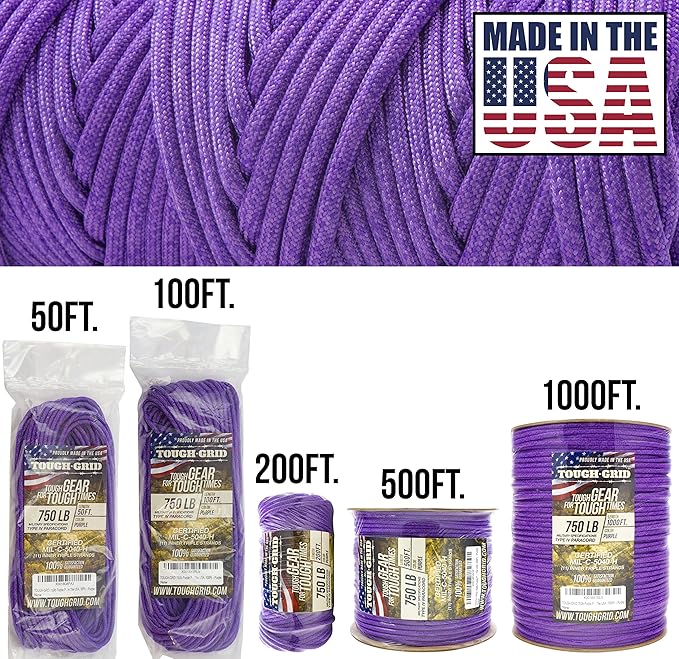 TOUGH-GRID 750 Paracord Rope Nylon Parachute Cord, Made in USA Survival Kit - Image 3