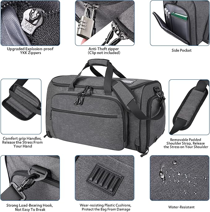 Garment Duffle Bags for Travel, YKK Zippers Carry On Convertible Suit Bag - Image 4