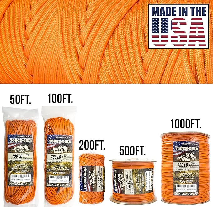 TOUGH-GRID 750 Paracord Rope Nylon Parachute Cord, Made in USA Survival Kit - Image 3