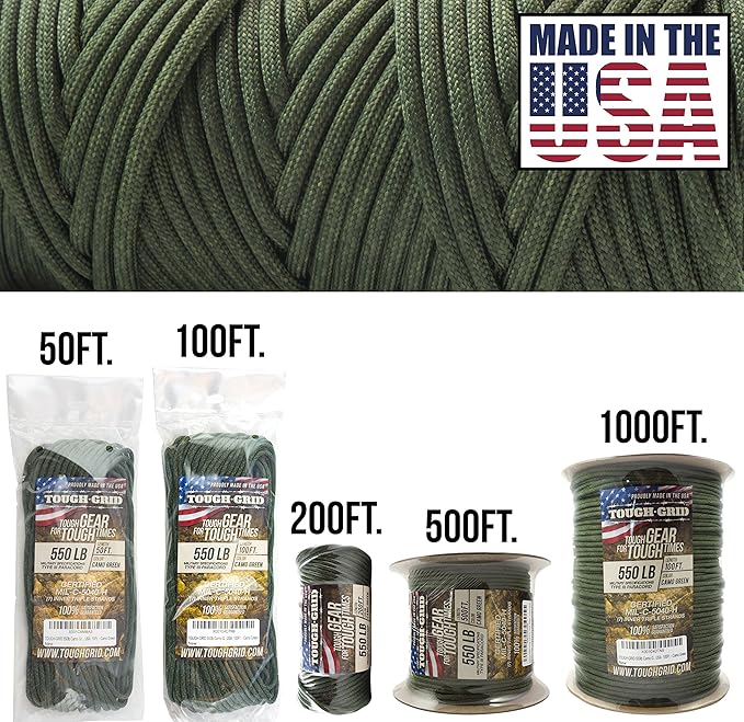 TOUGH-GRID 550 Paracord Rope Nylon Parachute Cord, Made in USA Survival Kit - Image 2